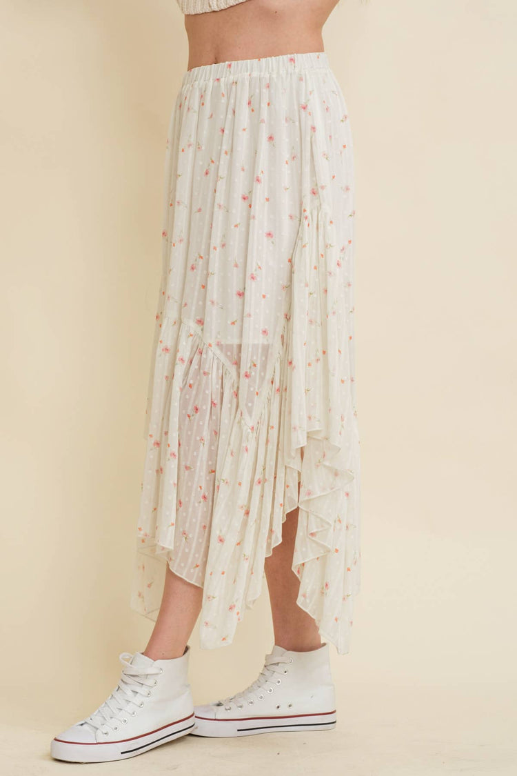 FLORAL LAYERED MIDI SKIRT