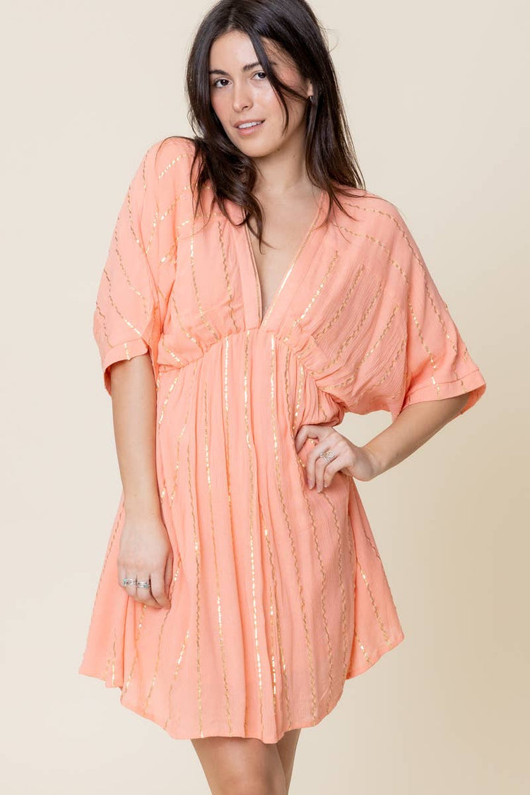 Sequin Stripe Kimono Sleeve Mini Dress