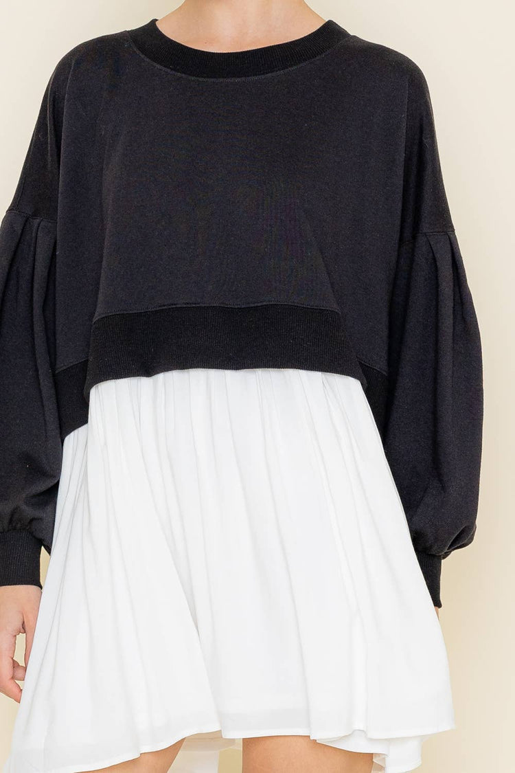 Comfy Round Neck Drop Shoulder Crop Mini Dress