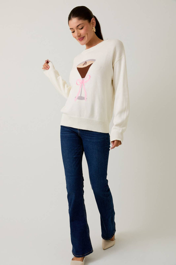 ROLL UP NECK ESPRESSO MARTINI GRAPHIC LT WEIGHT SWEATER