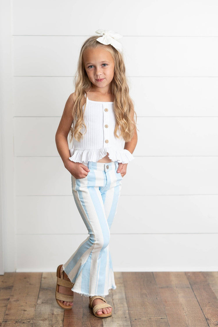 Kids Light Blue Stripe Flare Denim Jeans Pants