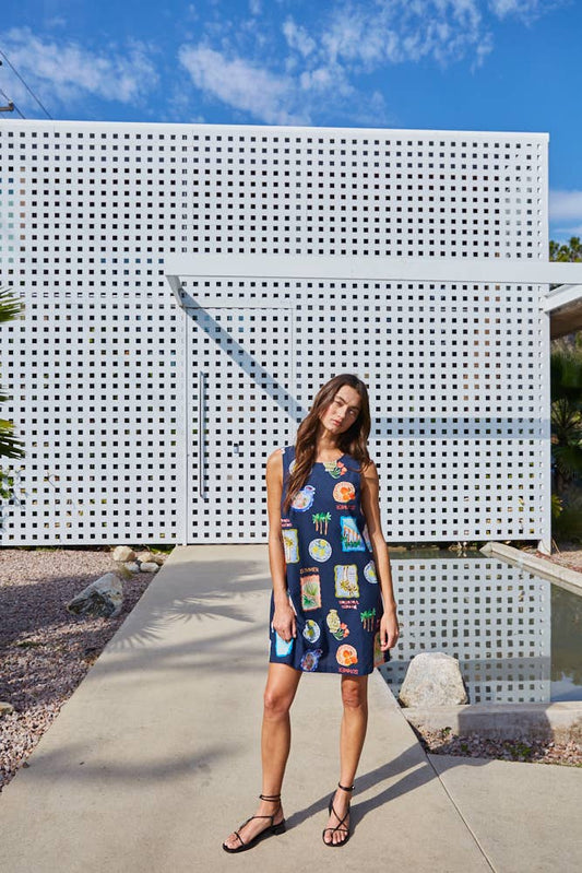Woven Cotton Summer Print Sleeveless Mini Dress