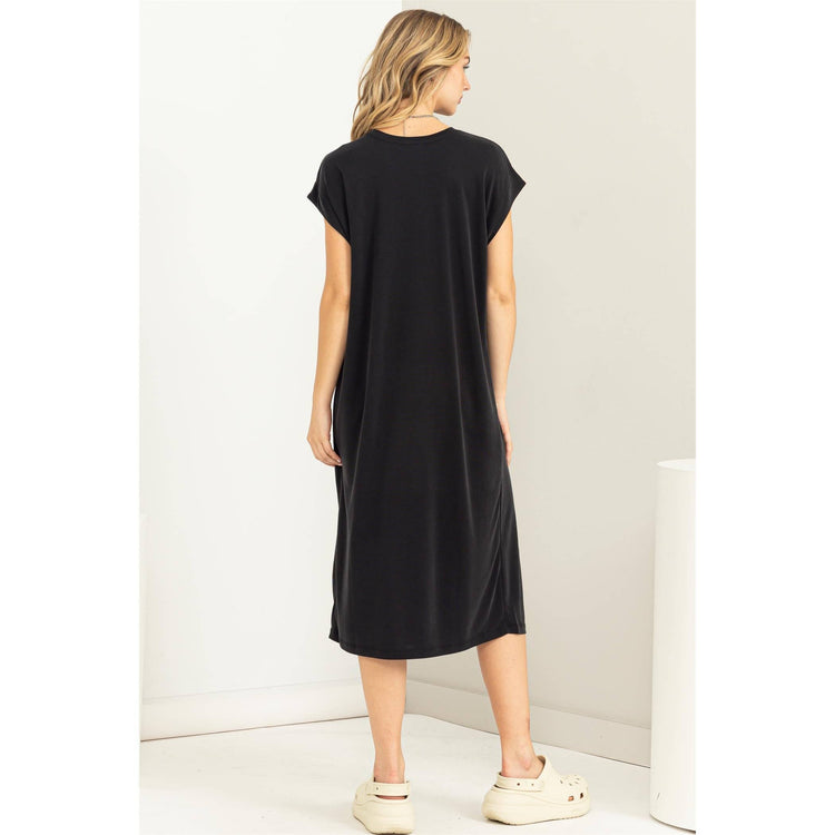 Short Sleeve Dolman Midi Dress