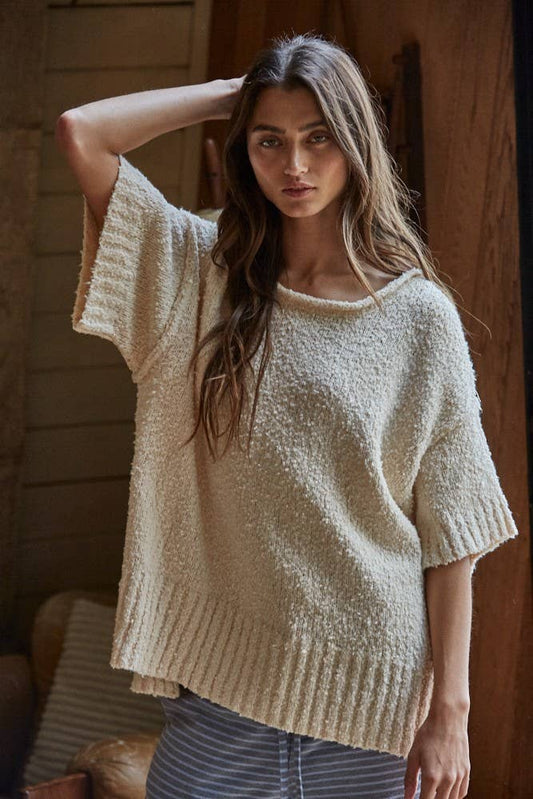 Knit Sweater Cotton Short Sleeve Pullover Top