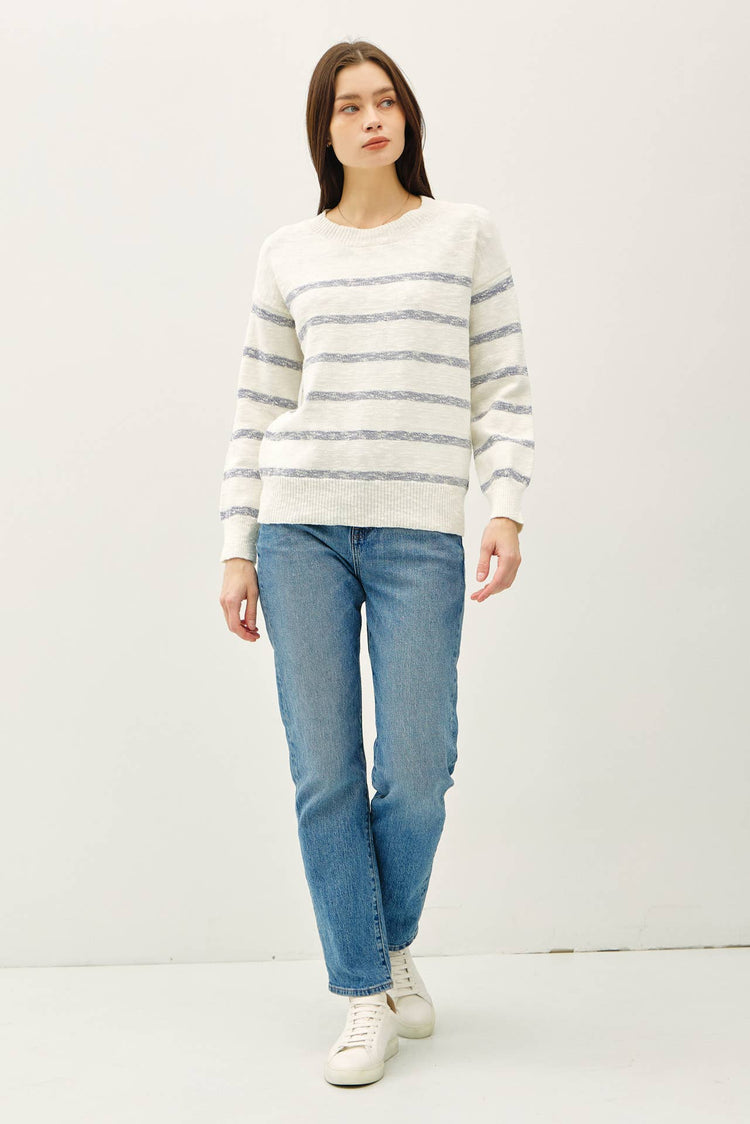 HEATHER STRIPED LONG SLEEVE SWEATER