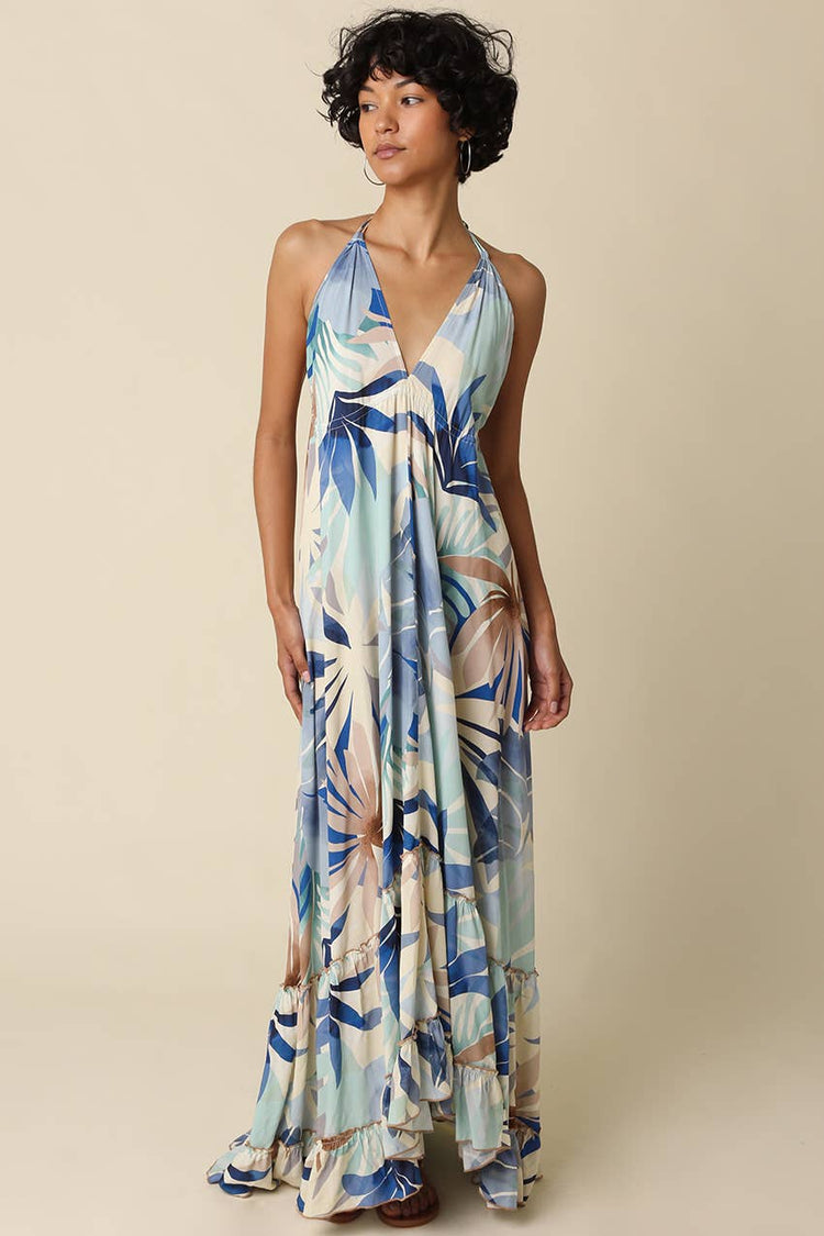 Skye Tropical Print Halter Maxi Dress