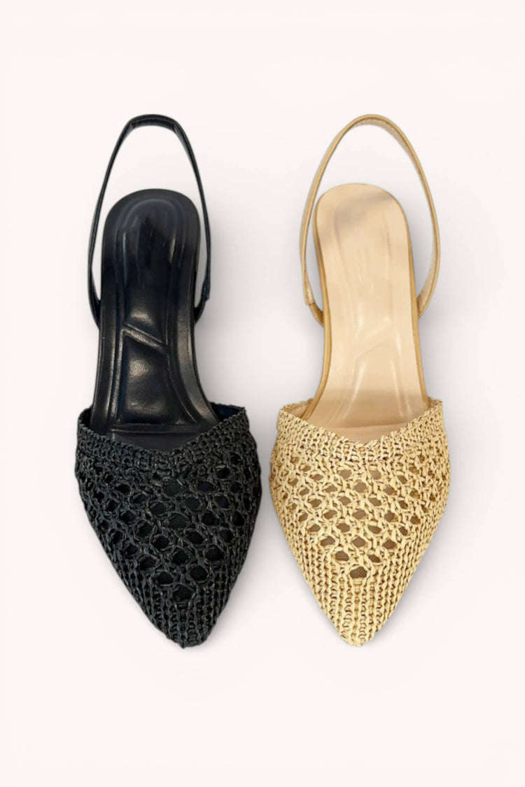 KNITTED-35 BREATHABLE WOVEN UPPER POINTED-TOE SLINGBACK KITT