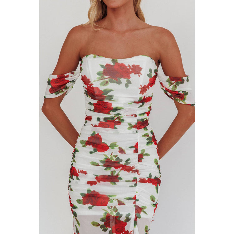 OFF SHOULDER FLORAL MAXI DRESS