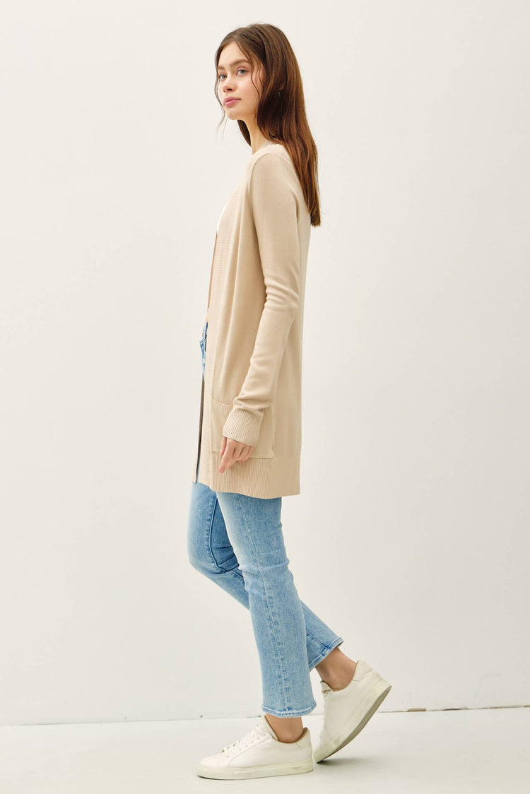 Cotton Blend Knit Open Cardigan