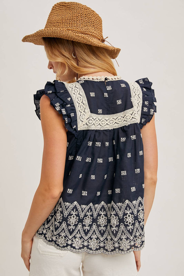 BOHO FLORAL EMBROIDERED BLOUSE TOP