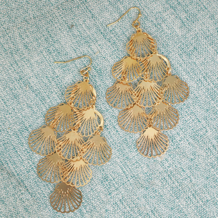 Outline Gold Shell Cascade Earrings