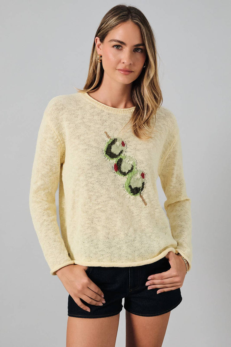 ROUND NECK LONG SLEEVE "OLIVE" GRAPHIC SWEATER