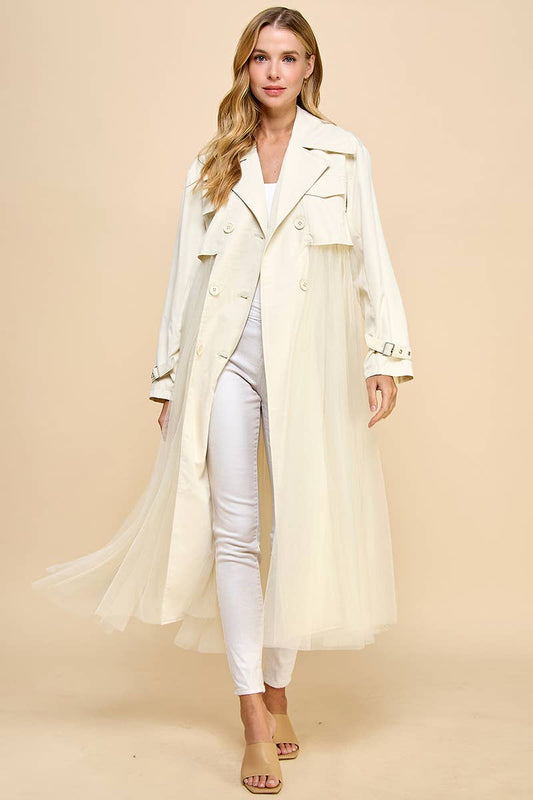 Double Breasted Mesh Bodice Classic Trench Coat