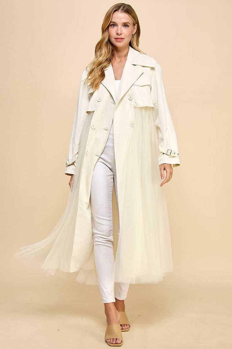 Double Breasted Mesh Bodice Classic Trench Coat