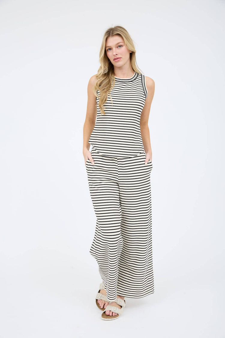 STRIPE ROUND NECK SLEEVELESS KNIT TANK TOP