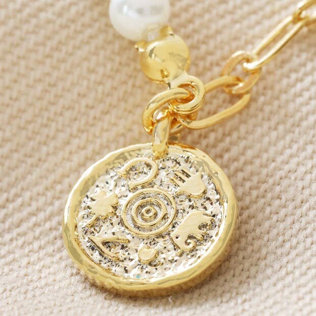 Talisman Charm Pearl and Chain Necklace in Gold