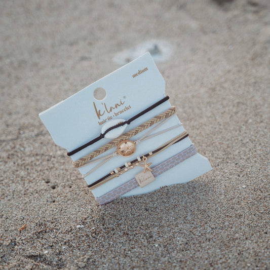 "Radiant" Seashell Theme in Cream & Black Hair Tie Bracelets