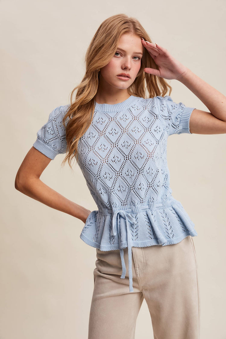 Pointelle Knit Peplum Top