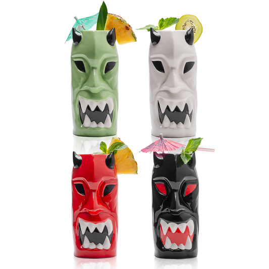 Ceramic Horned Tiki Hawaiian Glasses