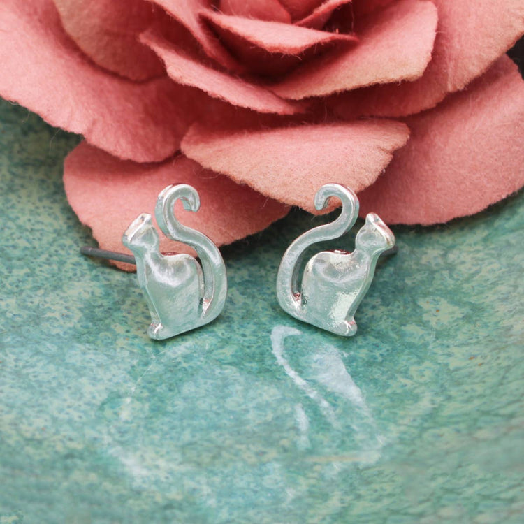 Chat Noir Fine Art Silver Cat Post Earrings
