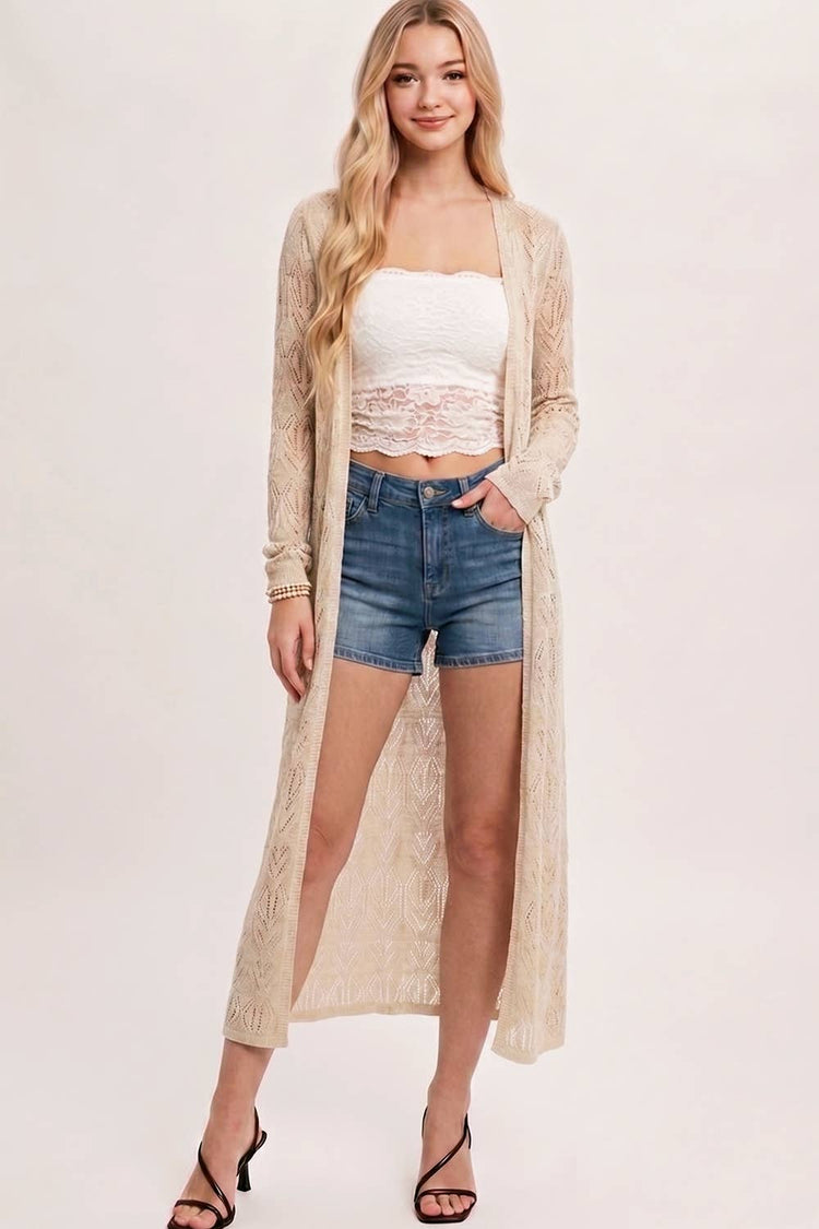 OPEN-KNIT MAXI LONGLINE CARDIGAN