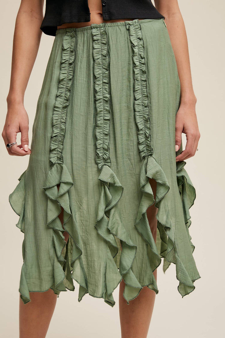 Ruffled Asymmetrical Skirt with Lining