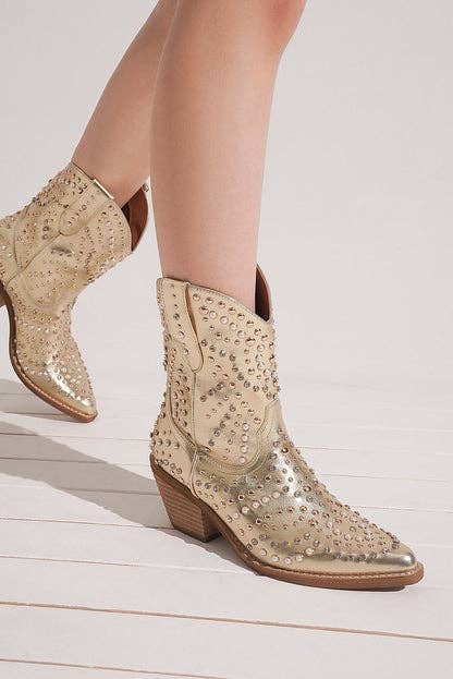 ADELA GOLD STUD ACCENT COWBOY BOOTIE