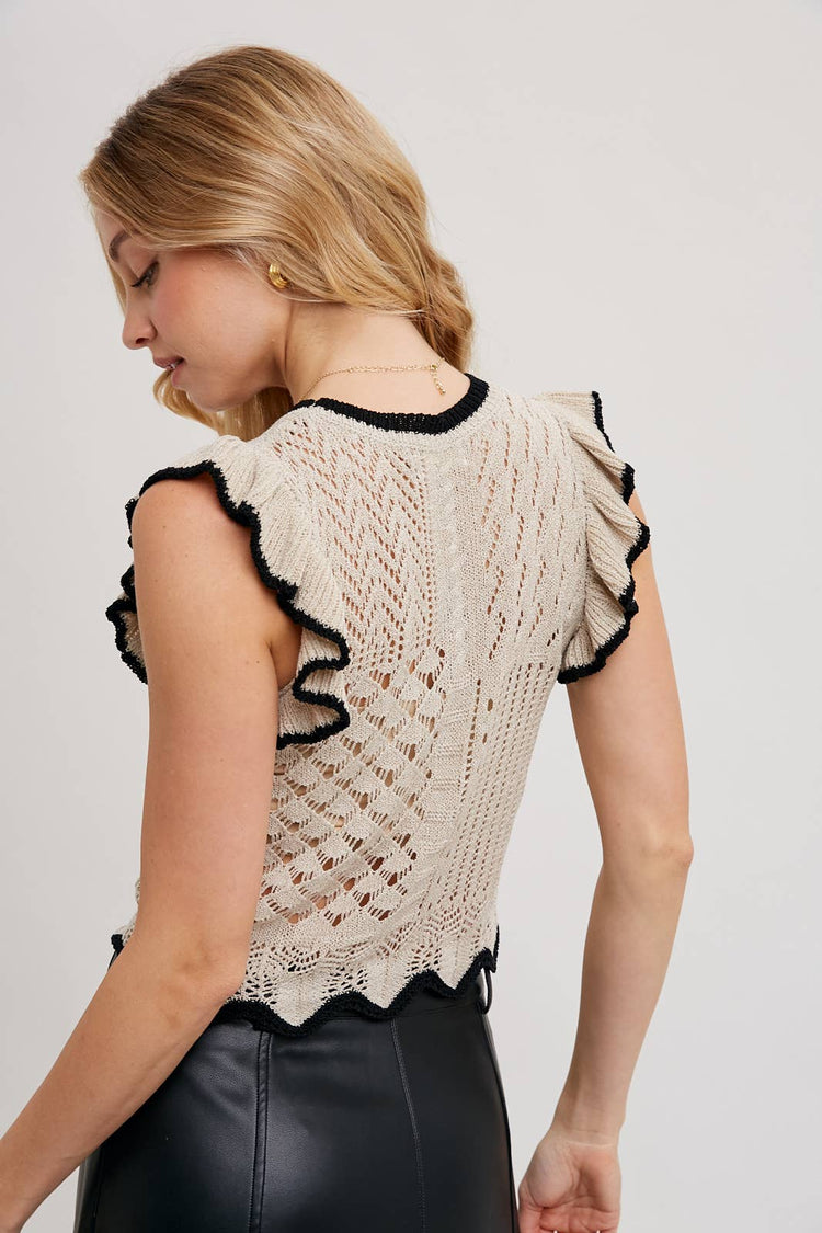 Eyelet Knit Ruffled Top