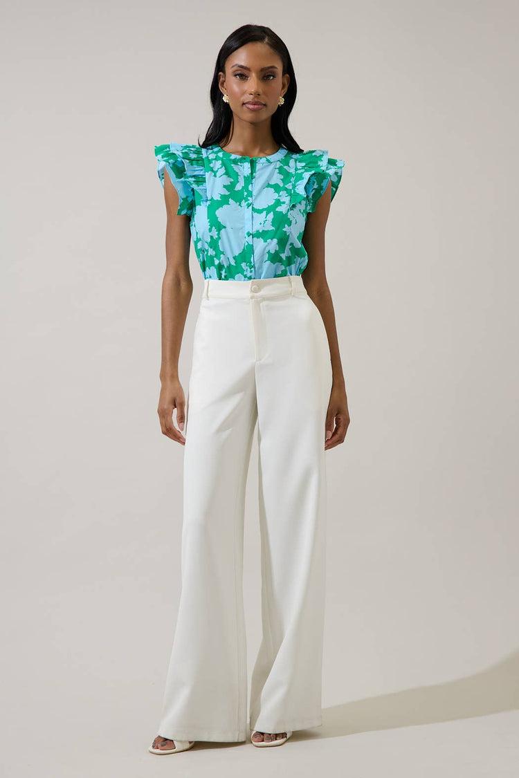Riona Floral Sammi Button Down Ruffle Top