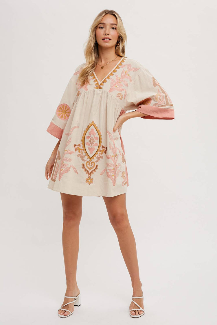 Boho Embroidered Babydoll Dress