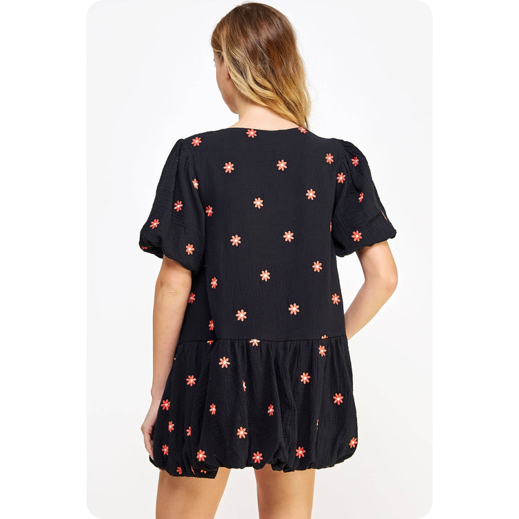 Embroidered Textured Mini Dress