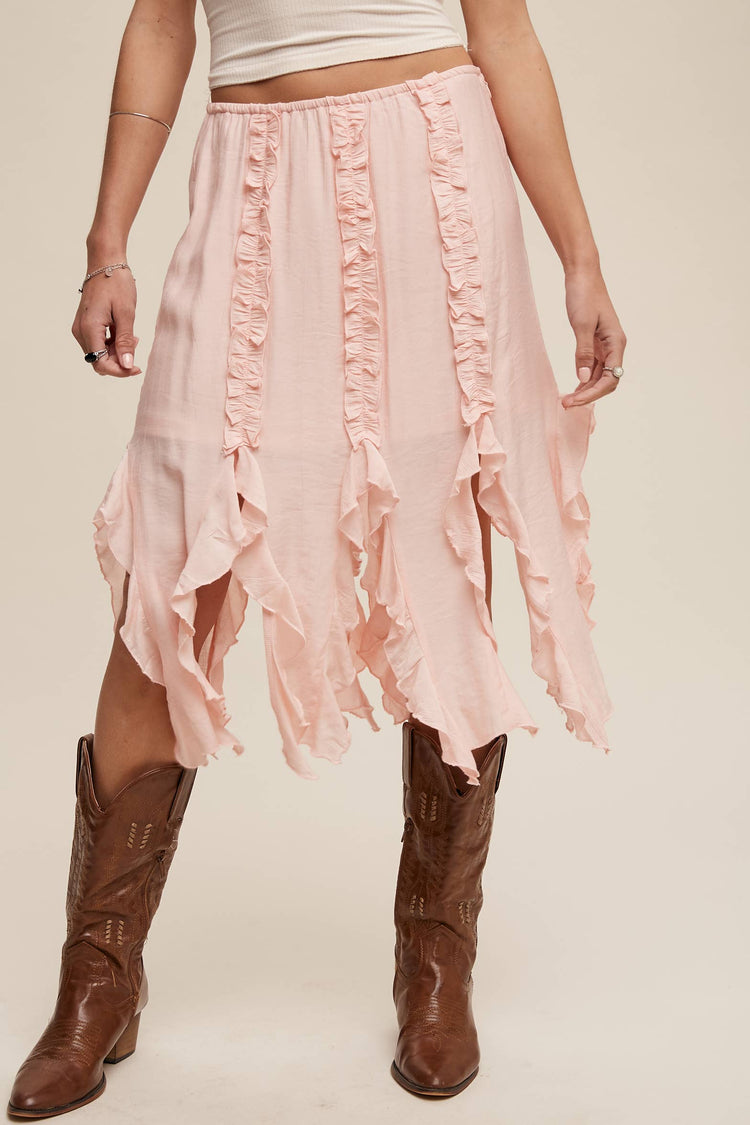 Ruffled Asymmetrical Skirt with Lining