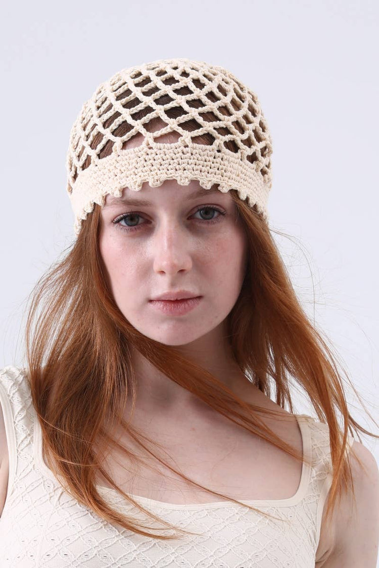 Boho Crochet Mesh Beanie – Lightweight Hollow Knit Cap
