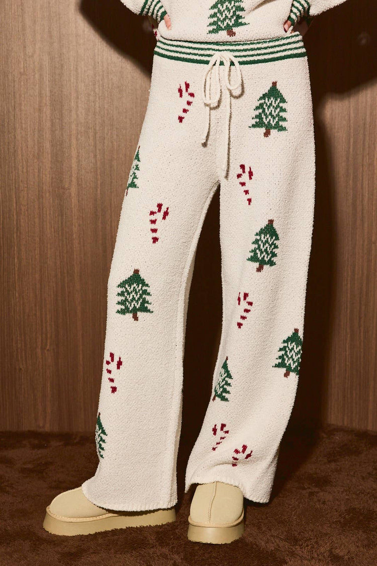 WIDE LEG SWEATER PANTS WITH "CHRISTMAS TREE" ALL OVER
