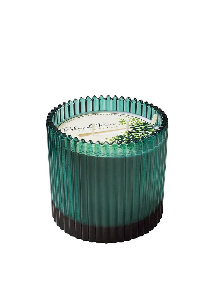 Roland Pine 14 oz Two-Wick Green Ribbed Glass Candle