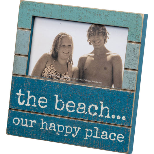 The Beach Our Happy Place Slat Photo Frame