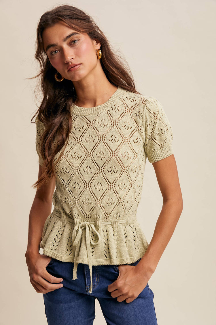 Pointelle Knit Peplum Top