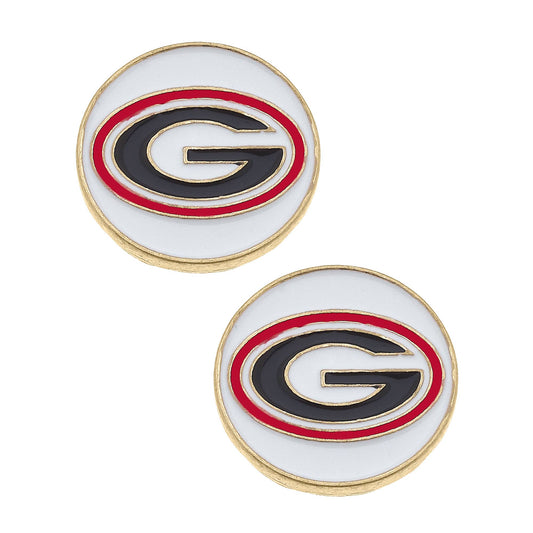 Georgia Bulldogs Enamel Disc Stud Earrings in White