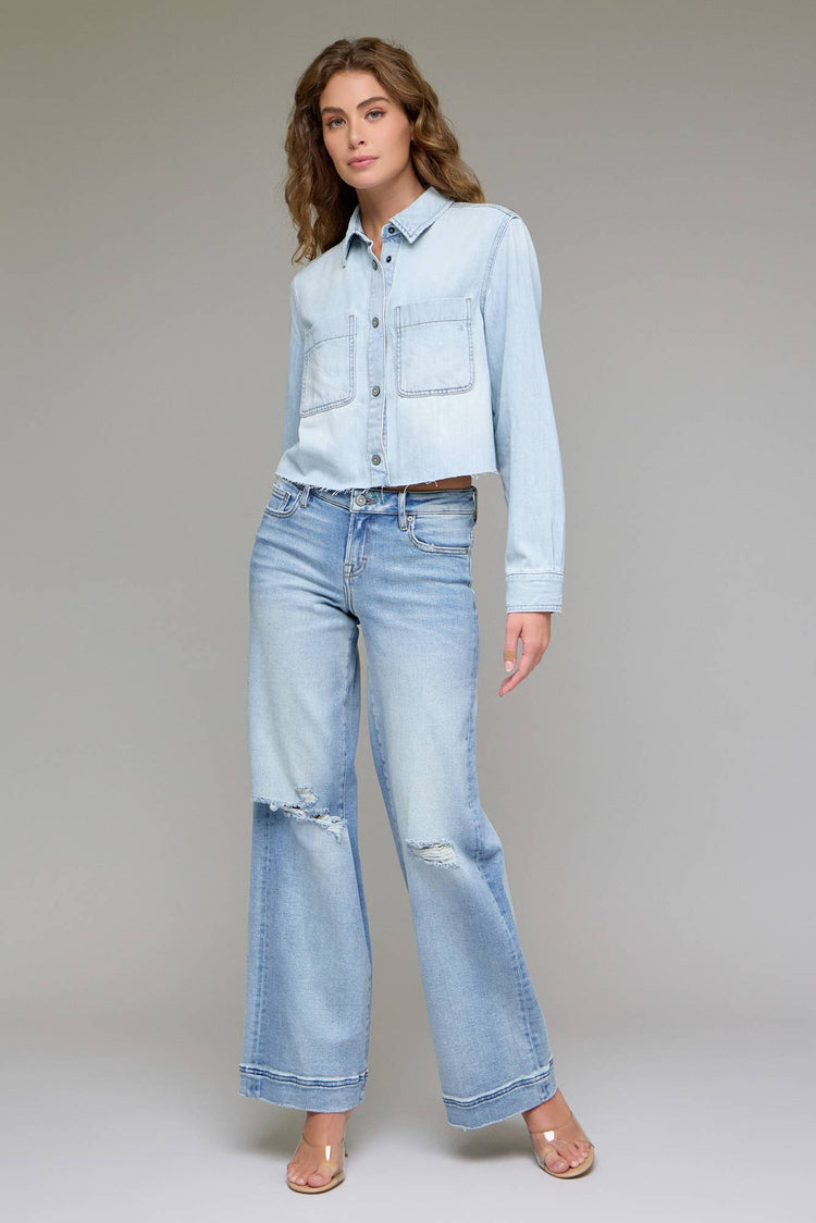 Light Wash Distressed Stretch 33" Inseam Wide leg