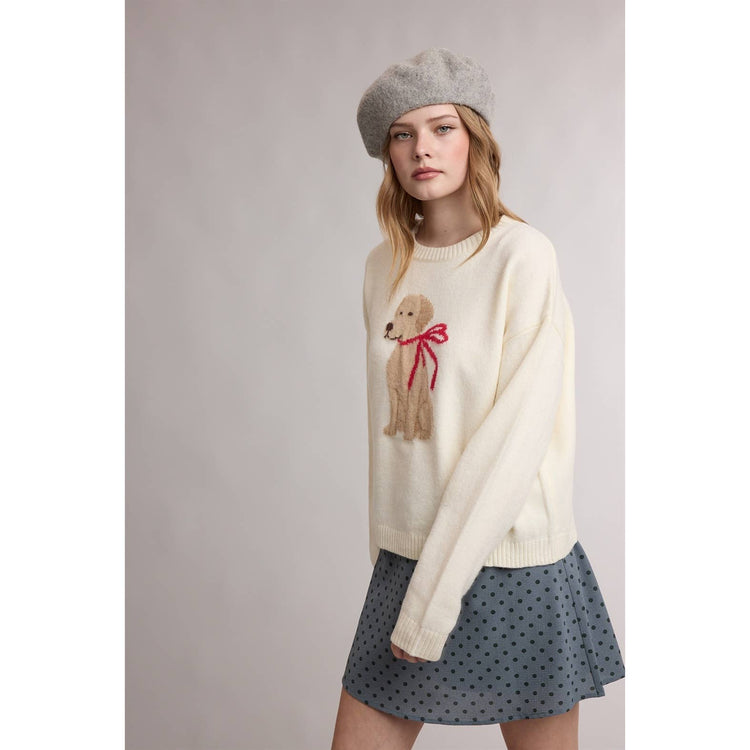 HOLIDAY BOW DOG GRAPHIC SWEATER