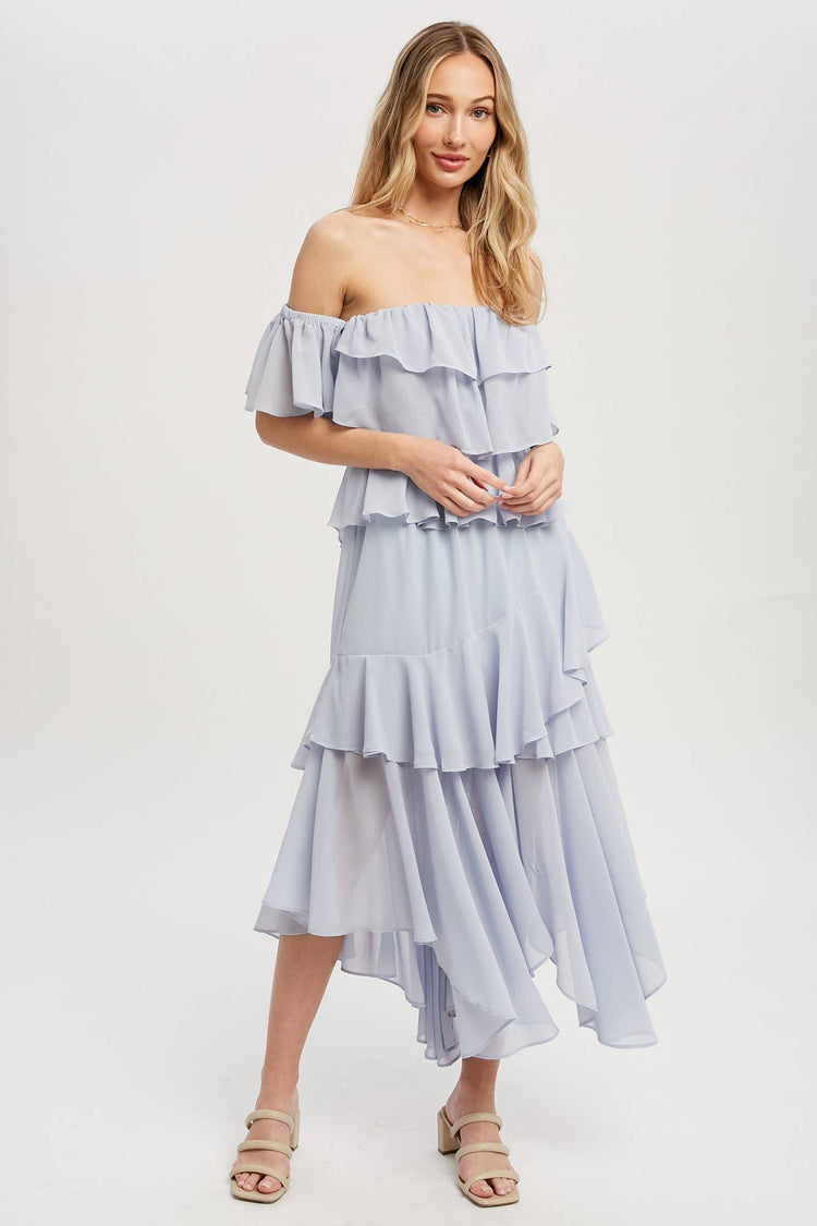 Chiffon Ruffle Midi Dress