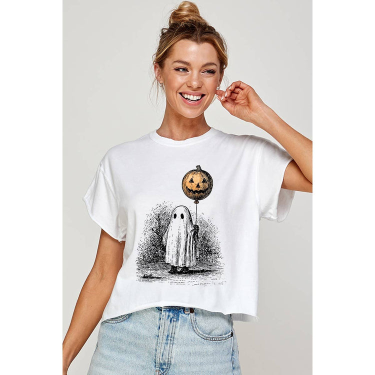 HORROR GHOST HALOWEEN GRAPHIC CROP TOP