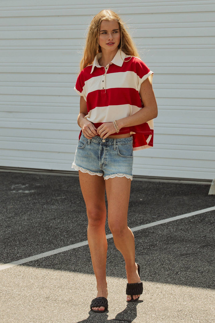 Bold Striped Dolman Sleeve Polo Shirt