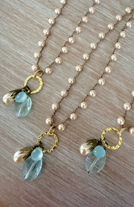 Champagne Bauble Necklace with Faceted Quartz & Chalcedony