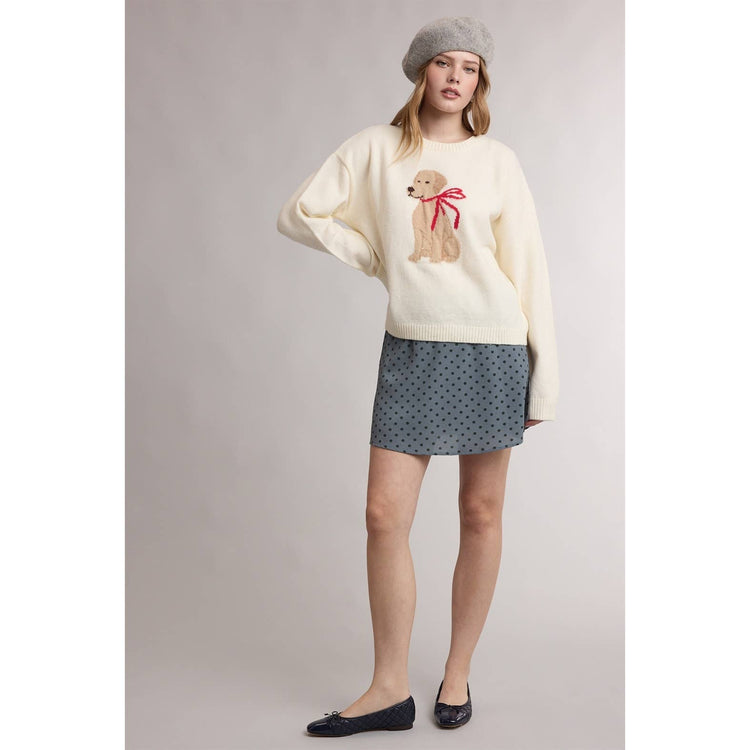 HOLIDAY BOW DOG GRAPHIC SWEATER