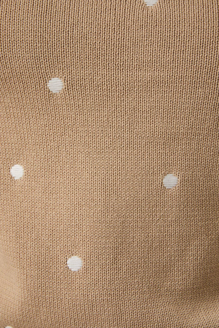 Embroidered Polka Dot Short Puff Sleeve Knit Sweater