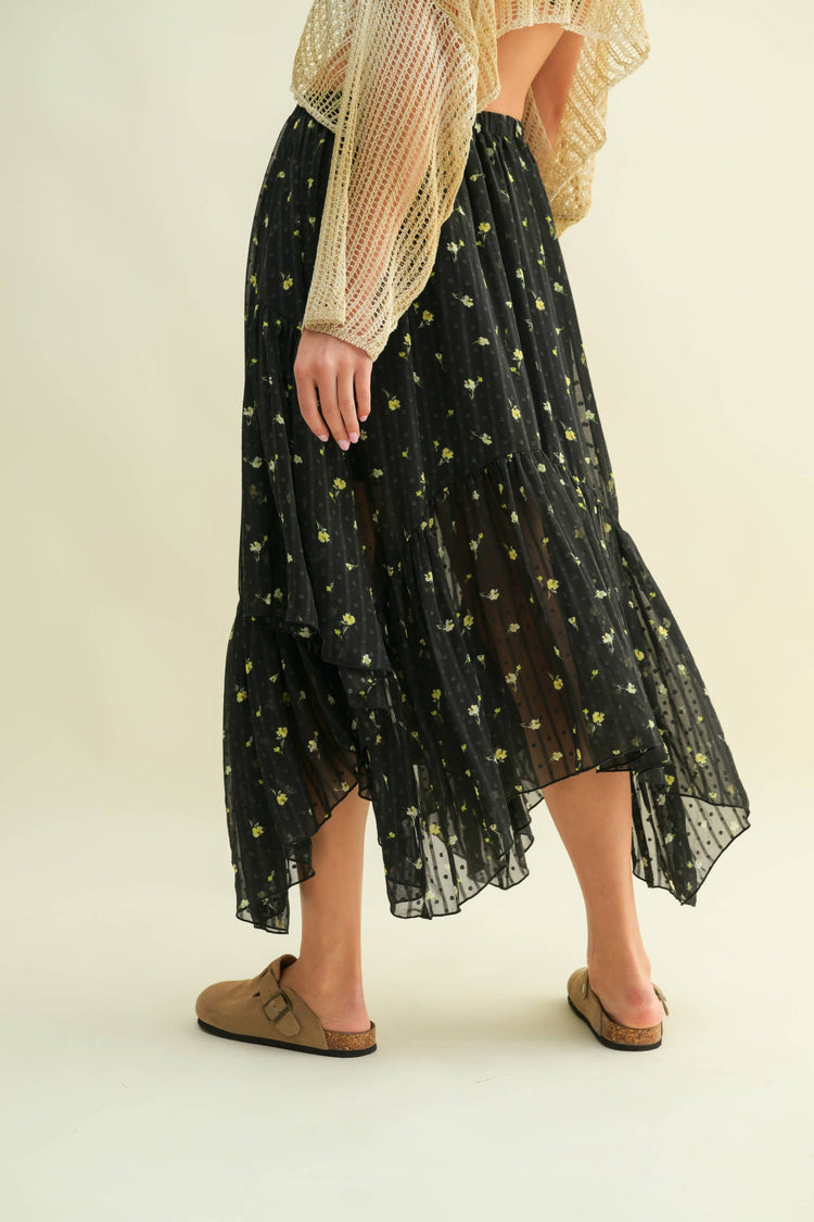 FLORAL LAYERED MIDI SKIRT