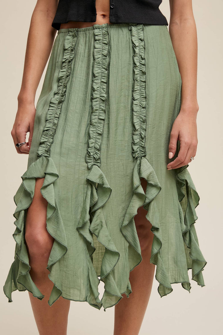 Ruffled Asymmetrical Skirt with Lining