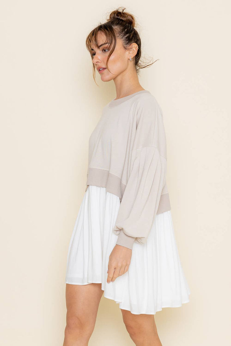 Comfy Round Neck Drop Shoulder Crop Mini Dress