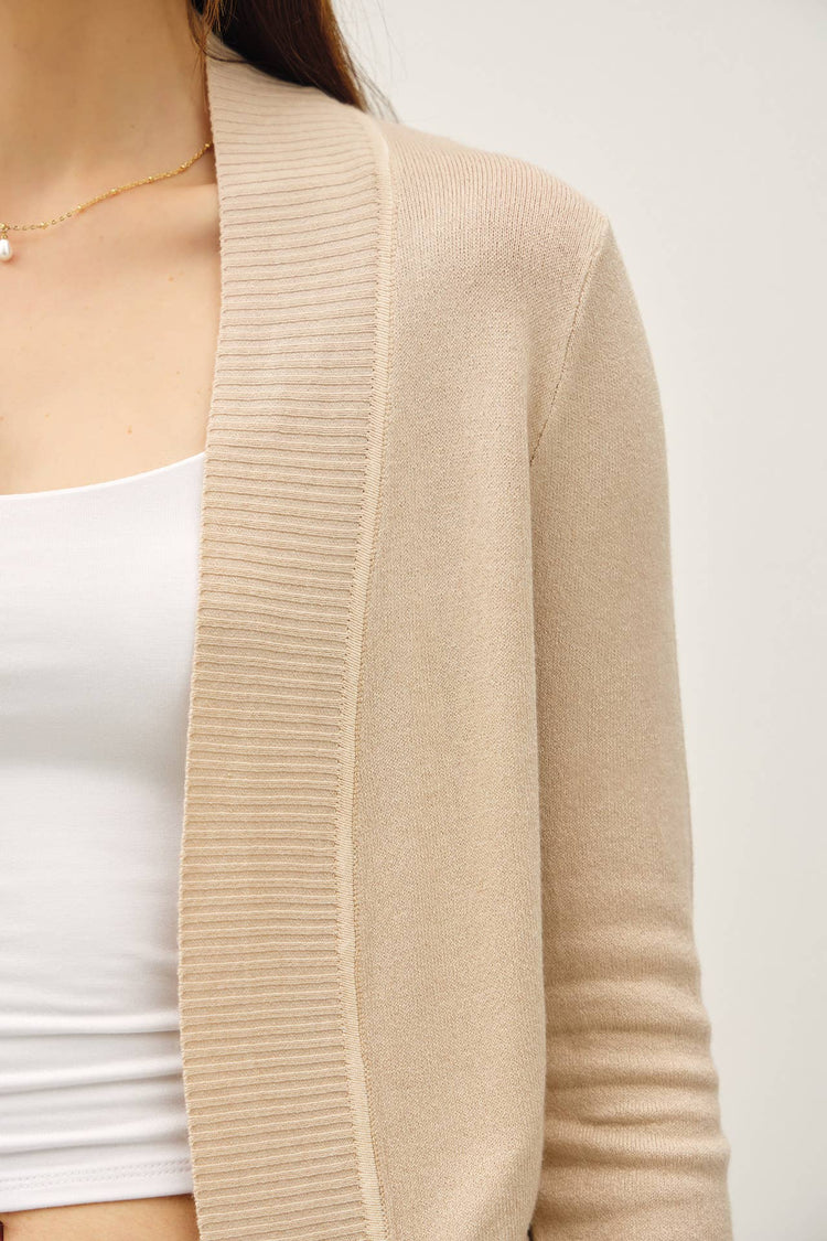 Cotton Blend Knit Open Cardigan